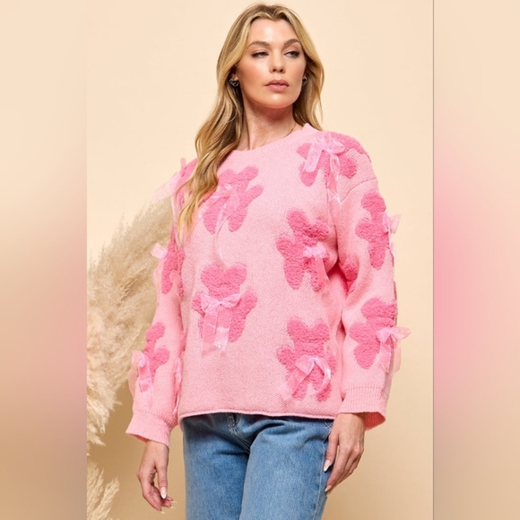Pink Floral Valentine's Day Women's Sweater - Picture 6 of 10